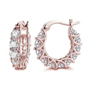 Moissanite diamond 14k rose gold hoop earrings